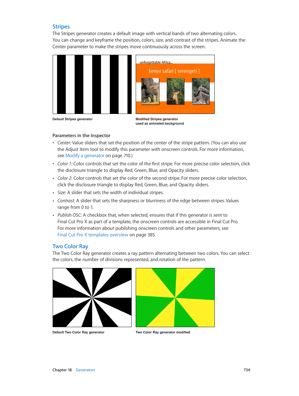 Stripes, Two color ray | Apple Motion 5.1.1 User Manual | Page 734 / 1090