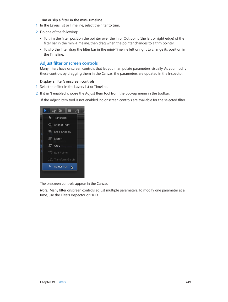 Adjust filter onscreen controls, 749 and | Apple Motion 5.1.1 User Manual | Page 749 / 1090