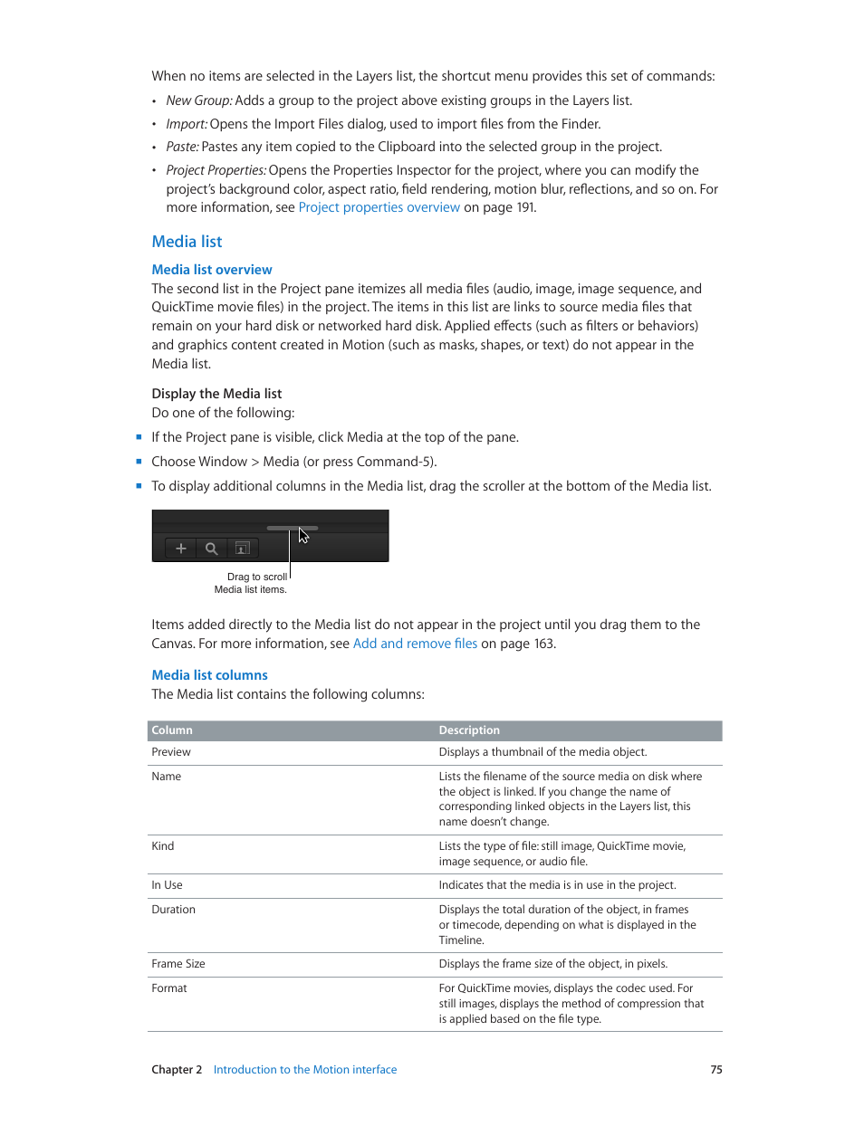 Media list, Overview | Apple Motion 5.1.1 User Manual | Page 75 / 1090