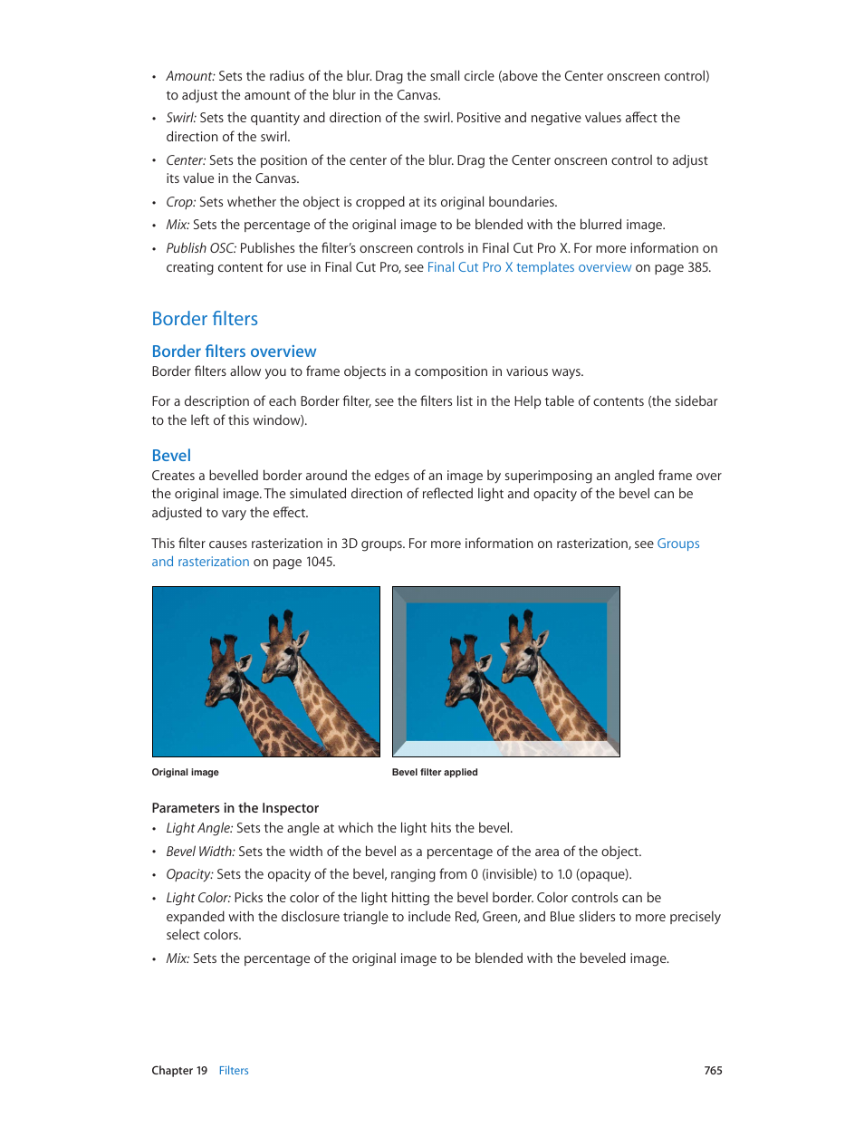 Border filters, Border filters overview, Bevel | 765 border filters 765 | Apple Motion 5.1.1 User Manual | Page 765 / 1090