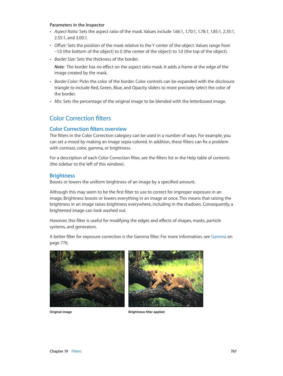 Color correction filters, Color correction filters overview, Brightness | 767 color correction filters 767 | Apple Motion 5.1.1 User Manual | Page 767 / 1090
