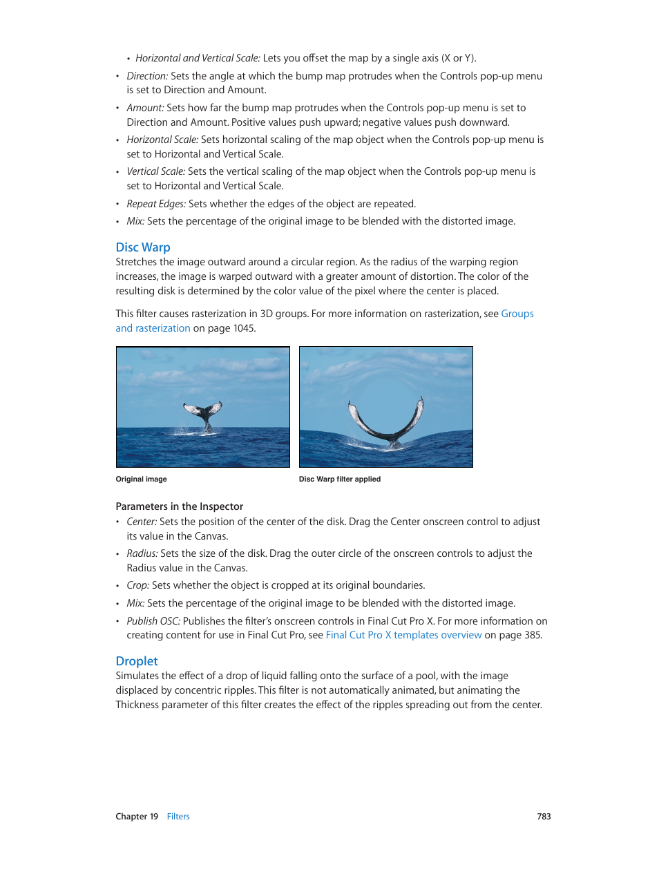 Disc warp, Droplet | Apple Motion 5.1.1 User Manual | Page 783 / 1090