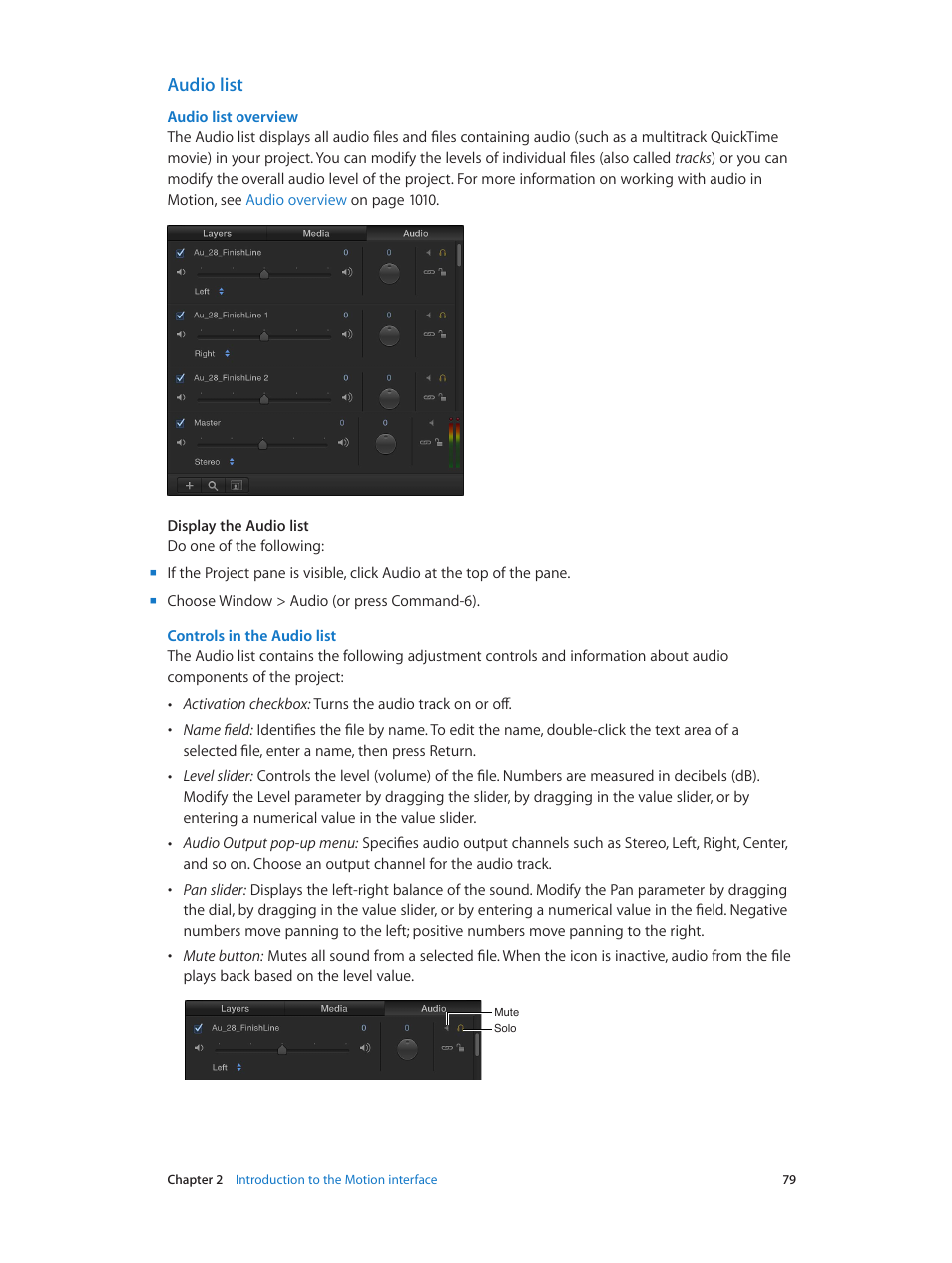 Audio list, Audio list overview | Apple Motion 5.1.1 User Manual | Page 79 / 1090
