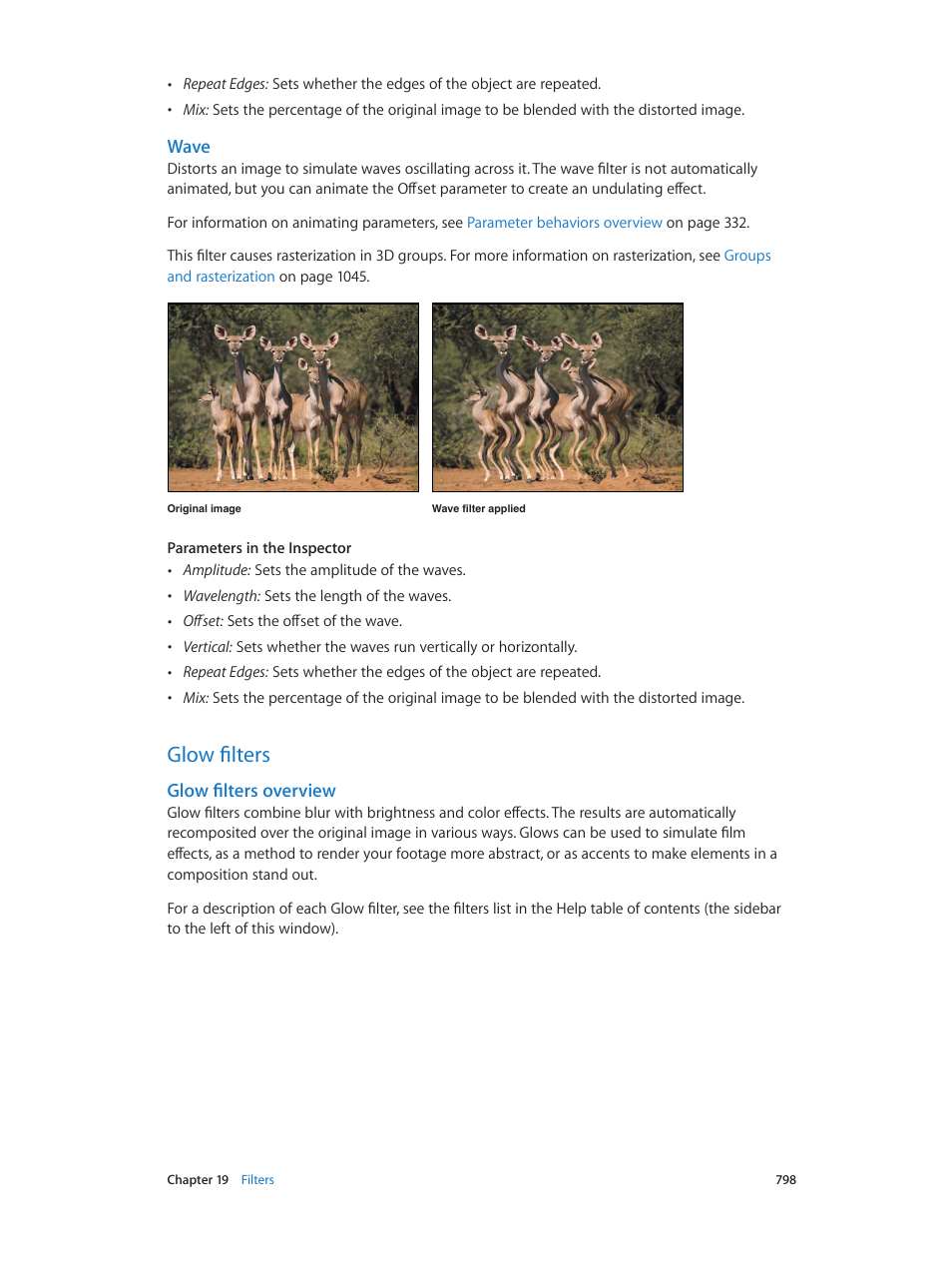 Wave, Glow filters, Glow filters overview | 798 glow filters 798 | Apple Motion 5.1.1 User Manual | Page 798 / 1090