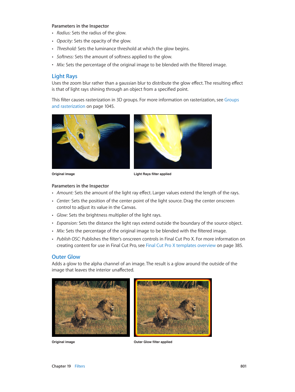 Light rays, Outer glow | Apple Motion 5.1.1 User Manual | Page 801 / 1090