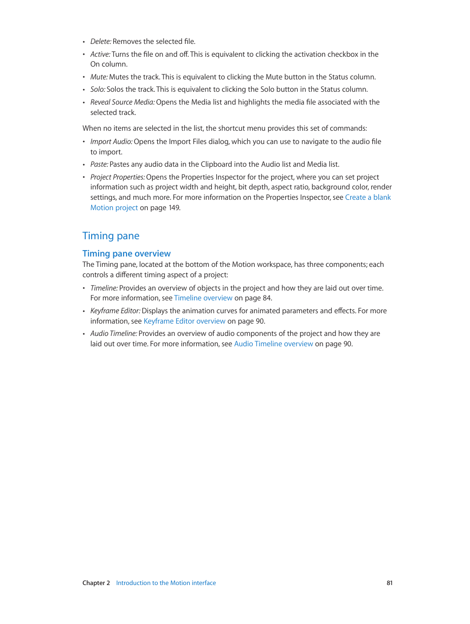 Timing pane, Timing pane overview, 81 timing pane 81 | Timing, Pane overview | Apple Motion 5.1.1 User Manual | Page 81 / 1090