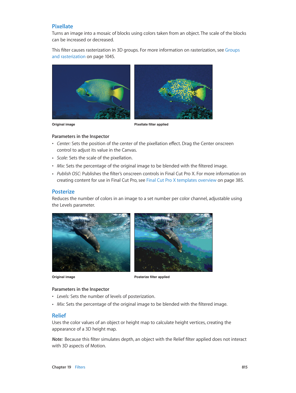 Pixellate, Posterize, Relief | Apple Motion 5.1.1 User Manual | Page 815 / 1090