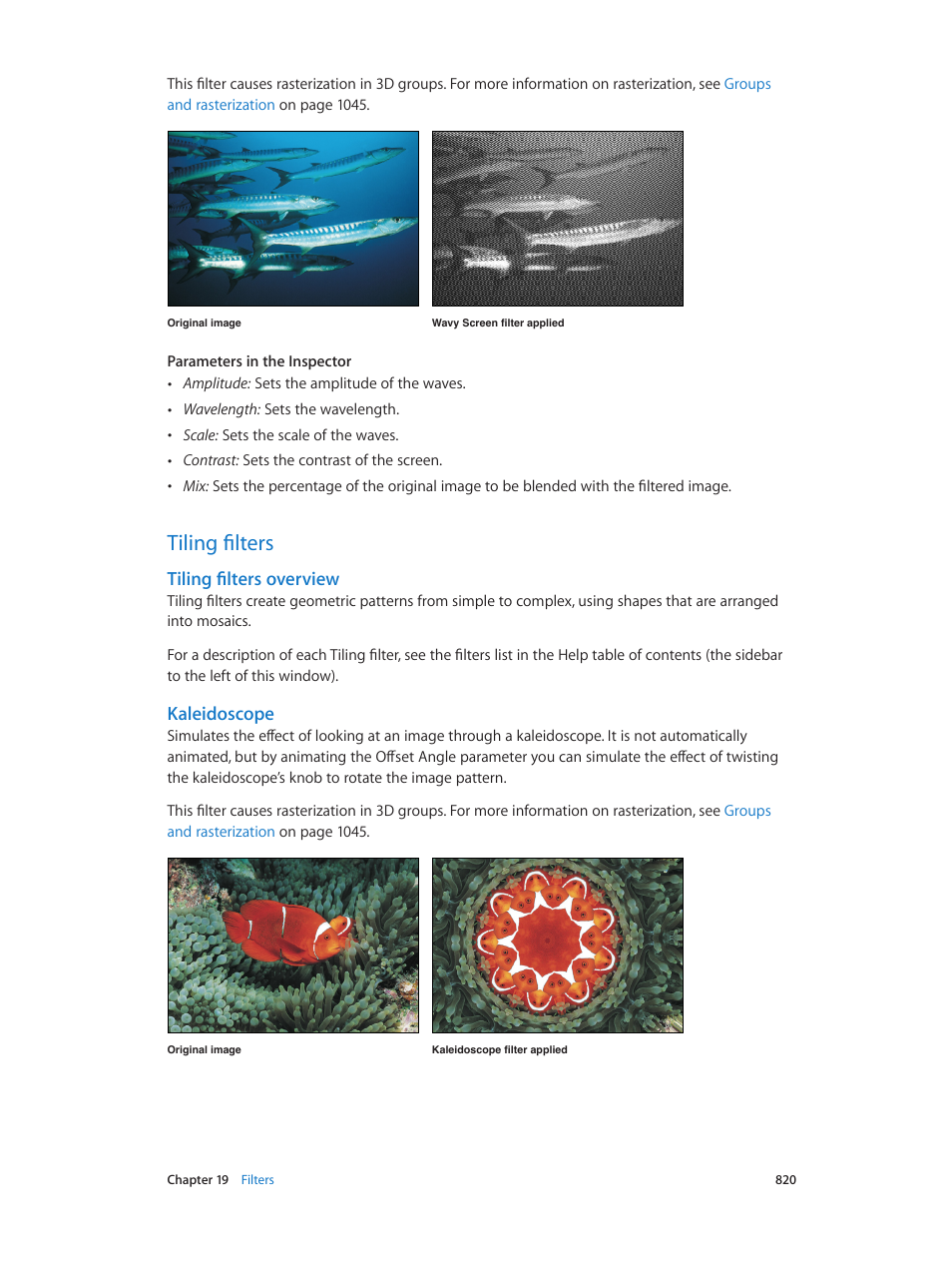 Tiling filters, Tiling filters overview, Kaleidoscope | 820 tiling filters 820 | Apple Motion 5.1.1 User Manual | Page 820 / 1090