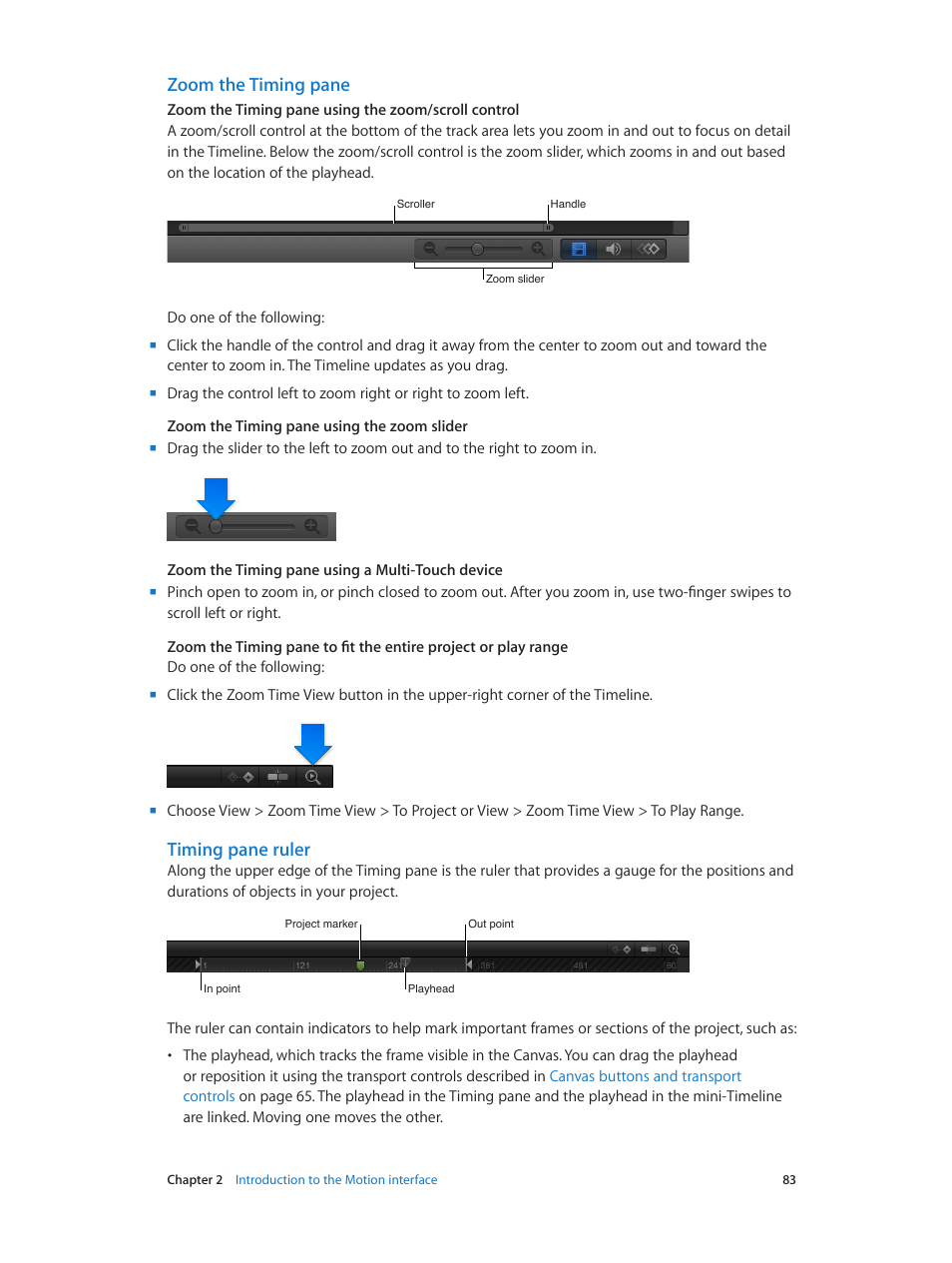 Zoom the timing pane, Timing pane ruler | Apple Motion 5.1.1 User Manual | Page 83 / 1090