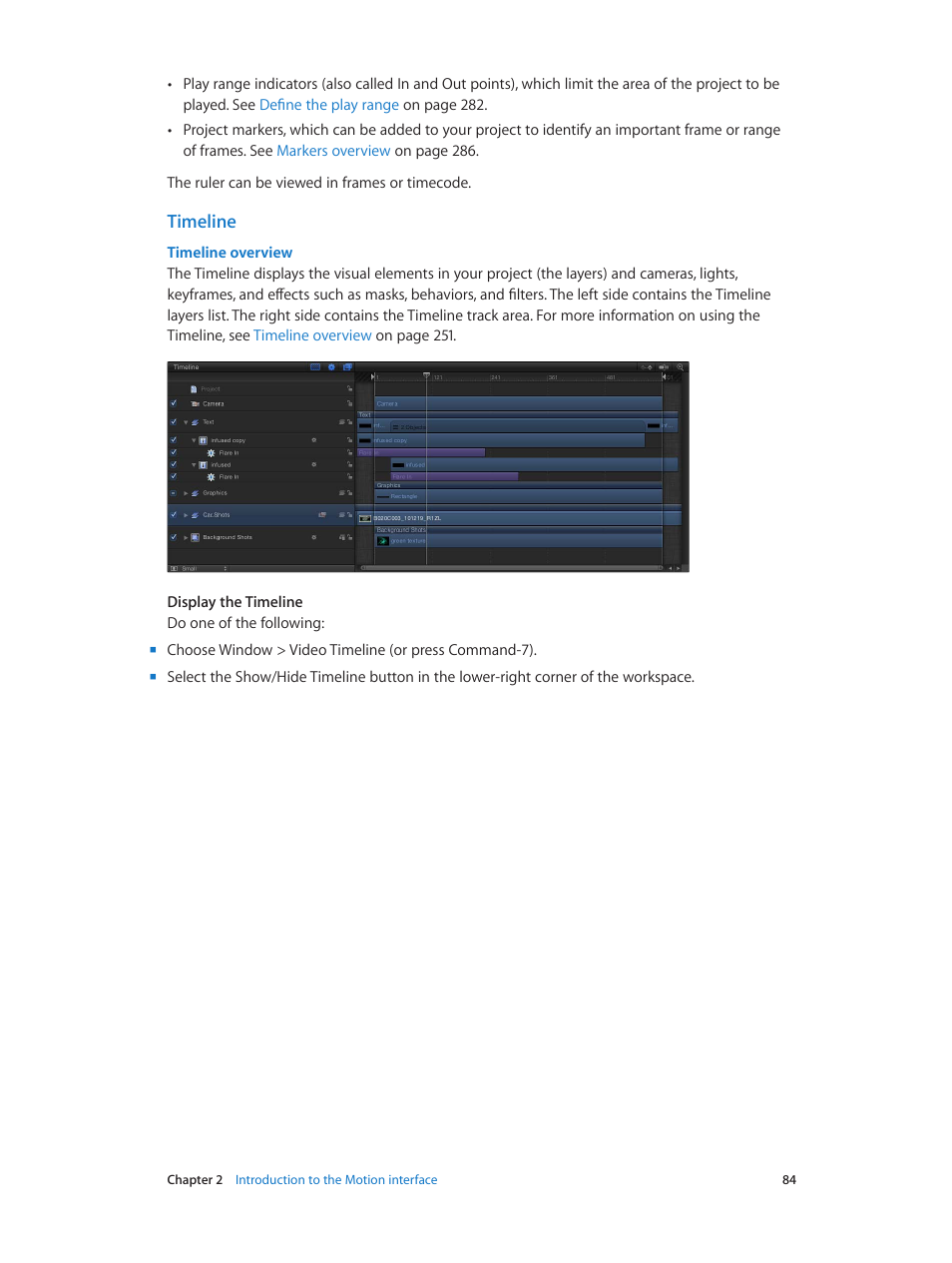 Timeline, Timeline overview | Apple Motion 5.1.1 User Manual | Page 84 / 1090