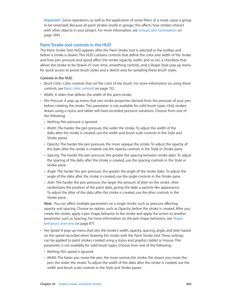 Paint stroke tool controls in the hud | Apple Motion 5.1.1 User Manual | Page 842 / 1090