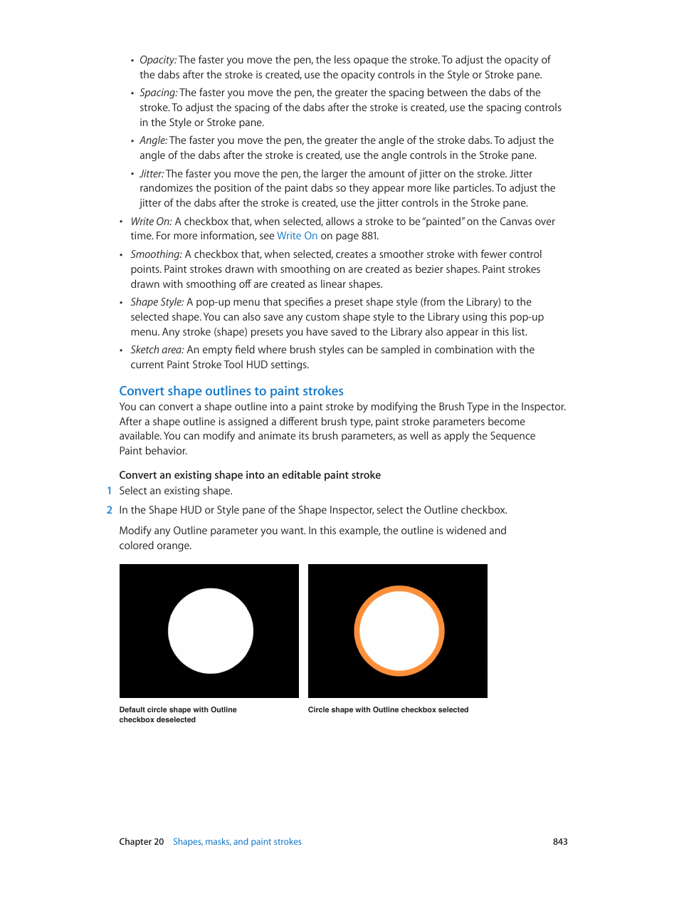 Convert shape outlines to paint strokes, Convert shape, Outlines to paint strokes | Apple Motion 5.1.1 User Manual | Page 843 / 1090