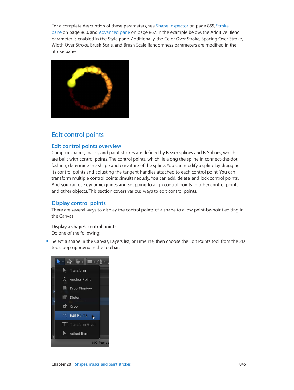Edit control points, Edit control points overview, Display control points | 845 edit control points 845 | Apple Motion 5.1.1 User Manual | Page 845 / 1090