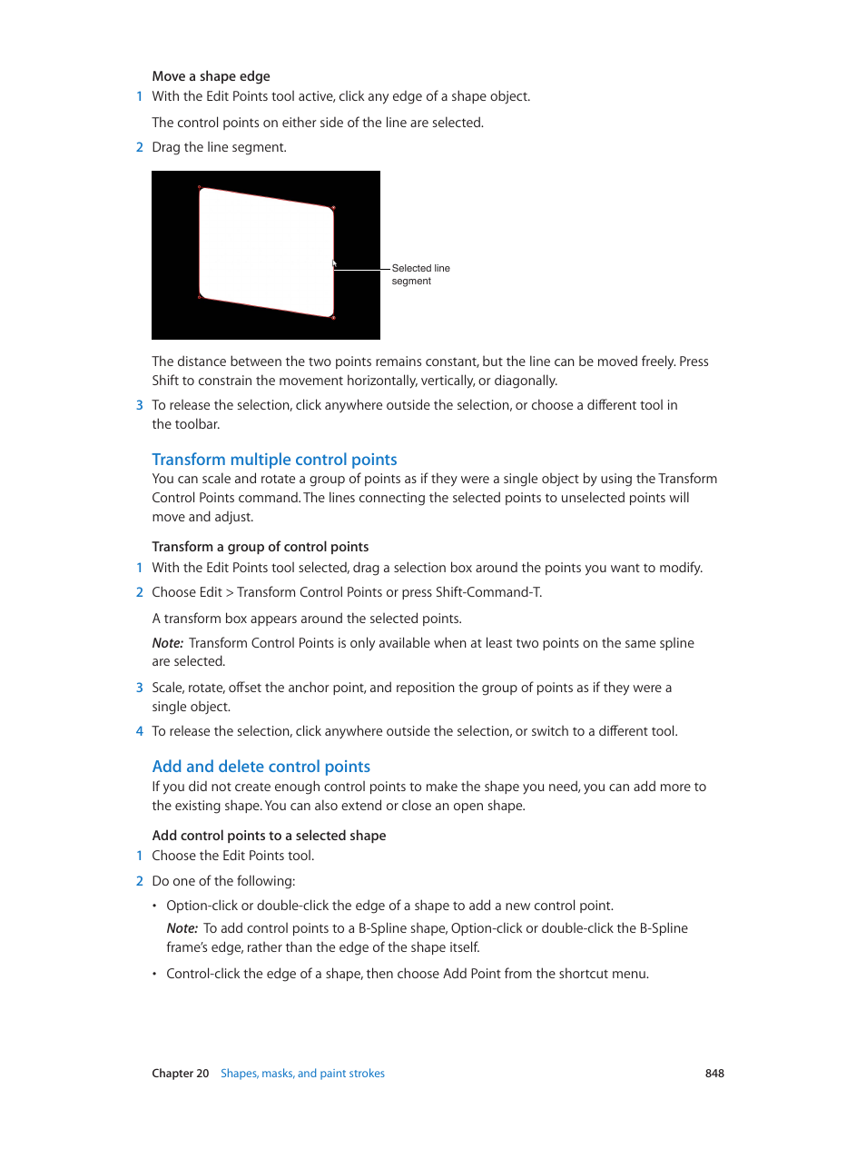 Transform multiple control points, Add and delete control points, Transform multiple | Control points | Apple Motion 5.1.1 User Manual | Page 848 / 1090
