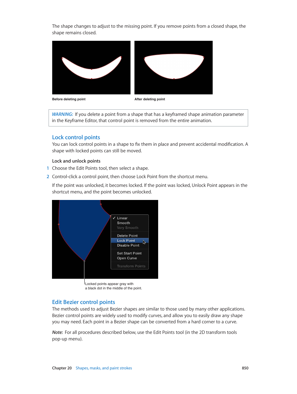 Lock control points, Edit bezier control points, Edit bezier control | Points | Apple Motion 5.1.1 User Manual | Page 850 / 1090