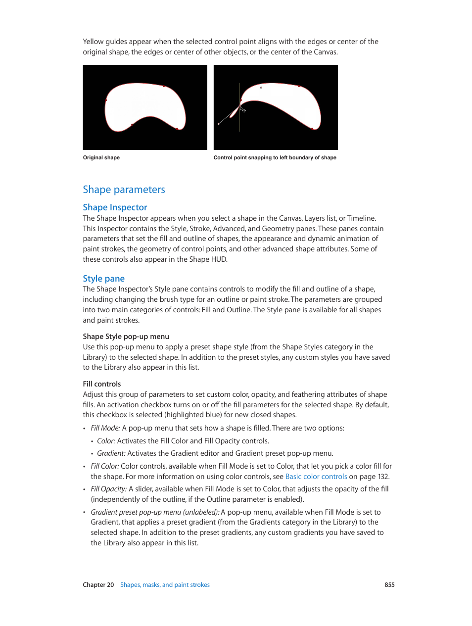 Shape parameters, Shape inspector, Style pane | 855 shape parameters 855 | Apple Motion 5.1.1 User Manual | Page 855 / 1090