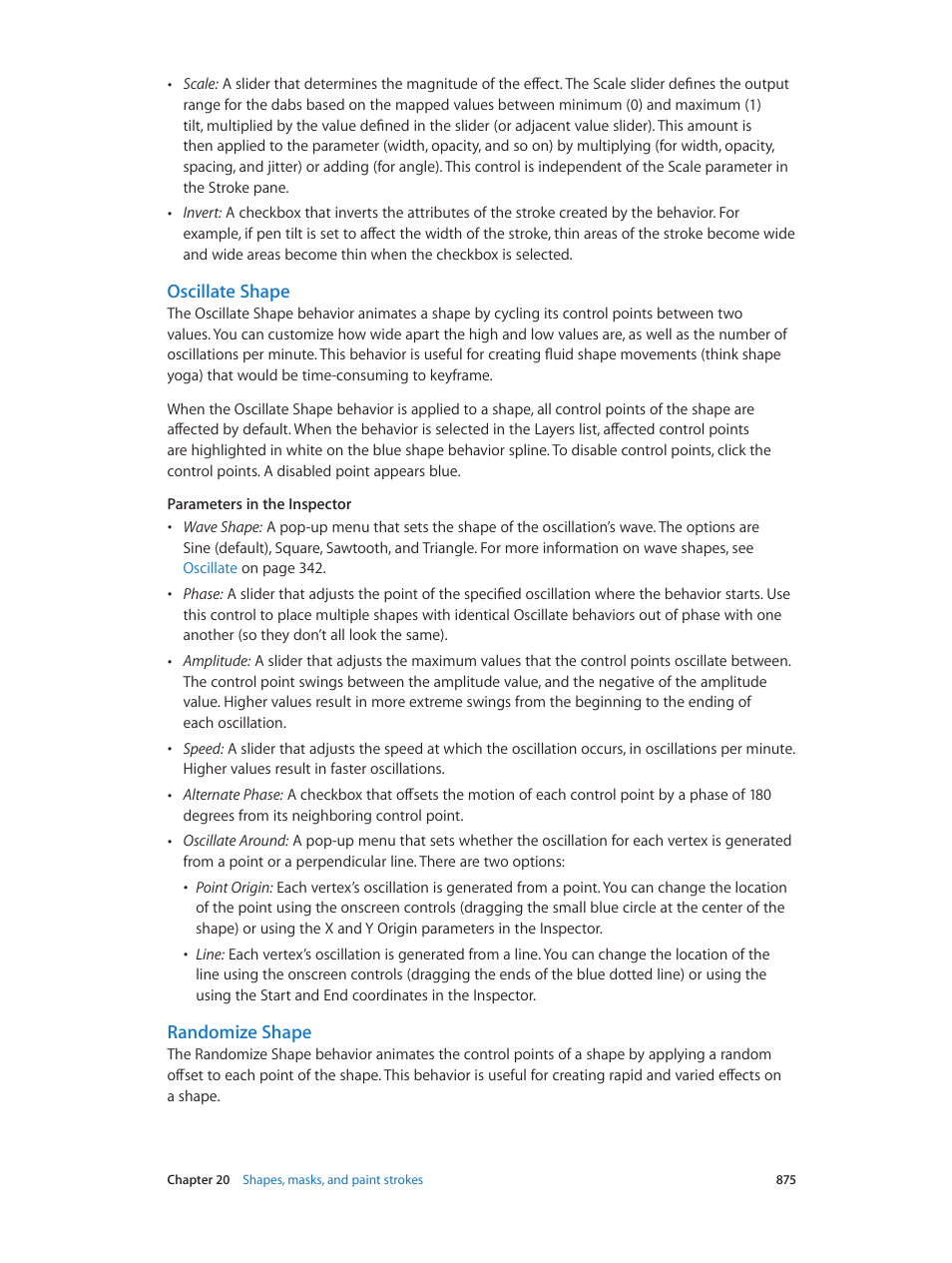 Oscillate shape, Randomize shape | Apple Motion 5.1.1 User Manual | Page 875 / 1090