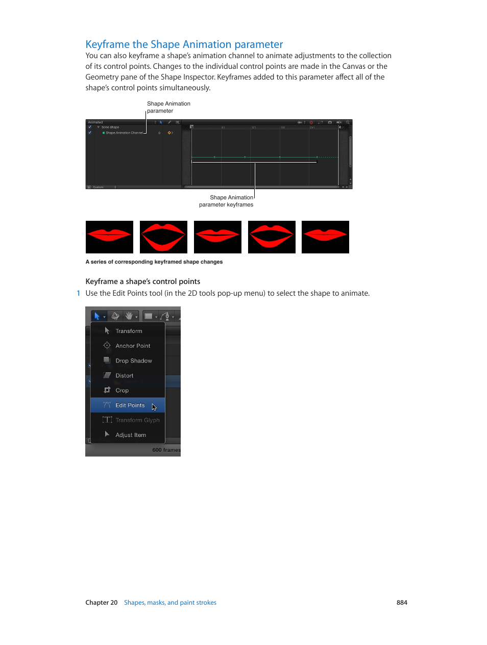 Keyframe the shape animation parameter, 884 keyframe the shape animation parameter | Apple Motion 5.1.1 User Manual | Page 884 / 1090