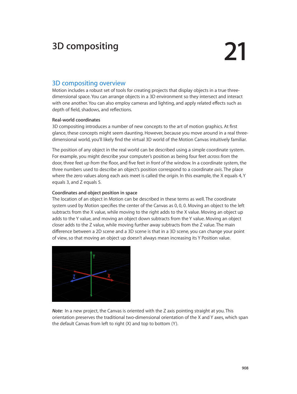 Chapter 21: 3d compositing, 3d compositing overview, 908 3d compositing overview | Compositing overview, 3d compositing | Apple Motion 5.1.1 User Manual | Page 908 / 1090