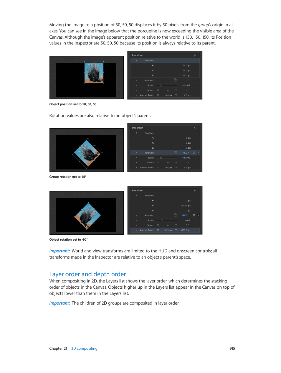 Layer order and depth order, 915 layer order and depth order, Layer order and depth | Order | Apple Motion 5.1.1 User Manual | Page 915 / 1090