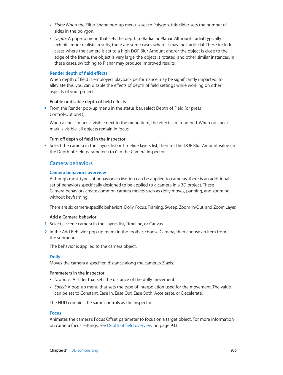 Camera behaviors, Overview, Camera behaviors overview | Apple Motion 5.1.1 User Manual | Page 935 / 1090