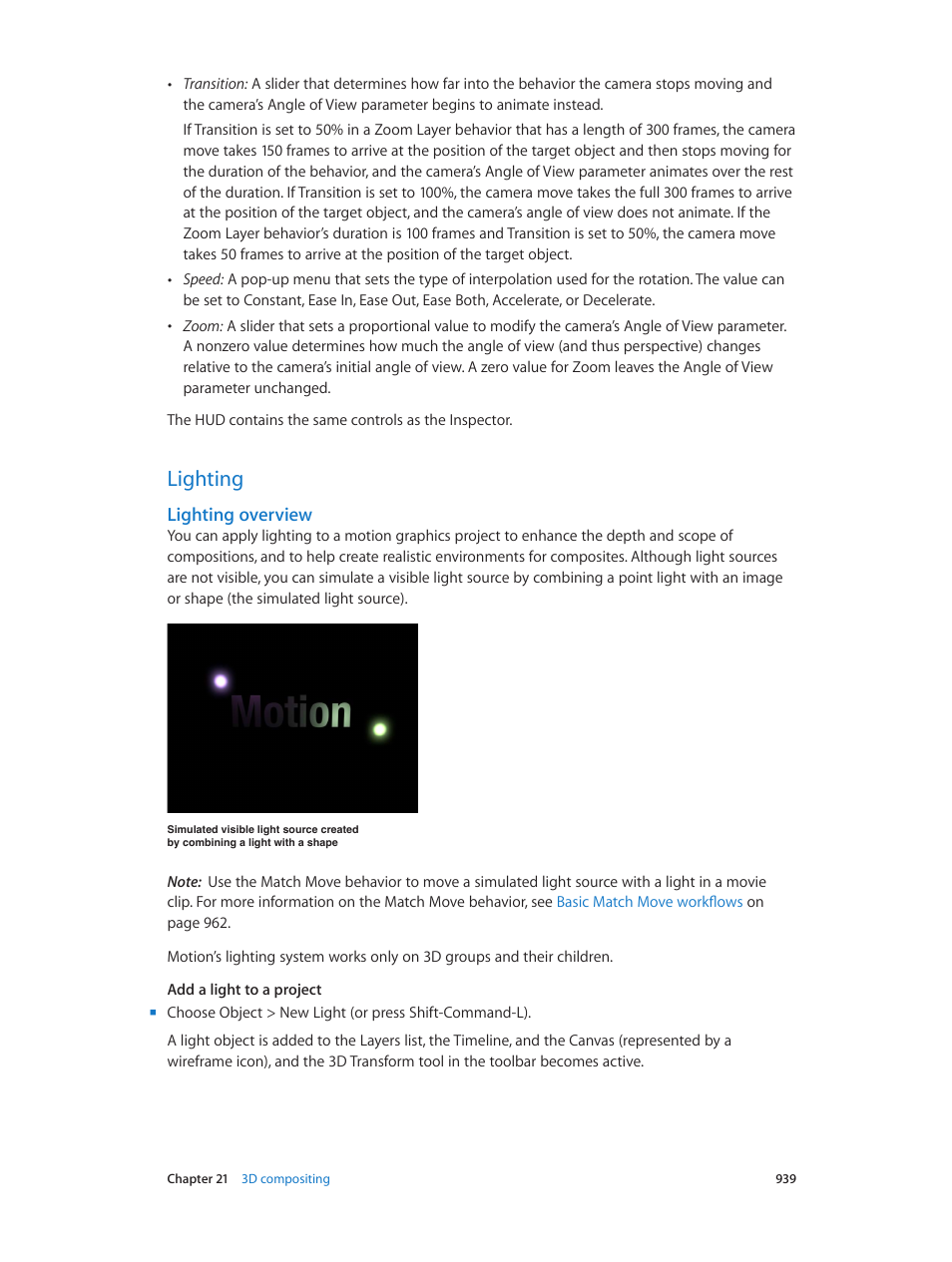 Lighting, Lighting overview, 939 lighting 939 | 939 or | Apple Motion 5.1.1 User Manual | Page 939 / 1090