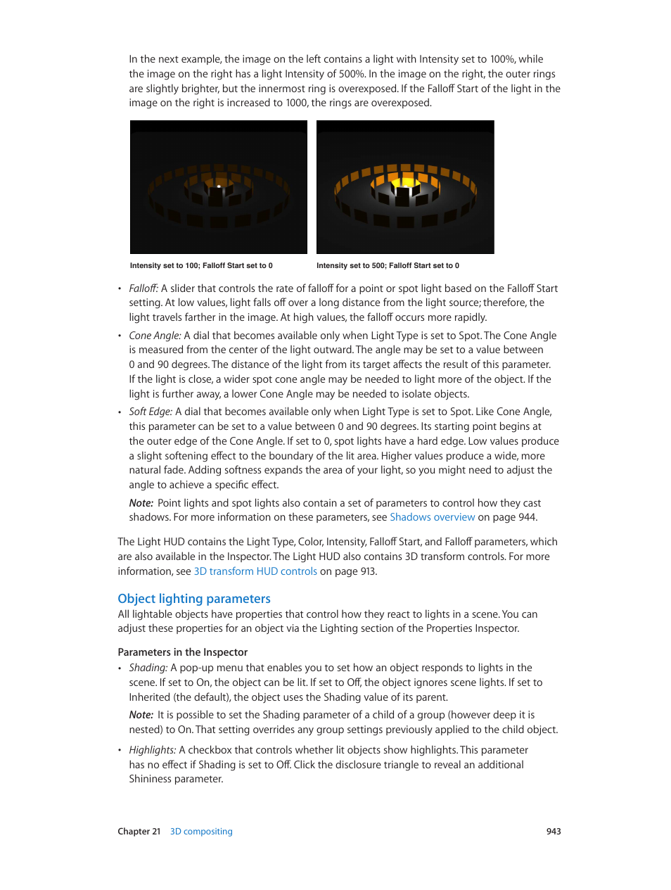 Object lighting parameters | Apple Motion 5.1.1 User Manual | Page 943 / 1090
