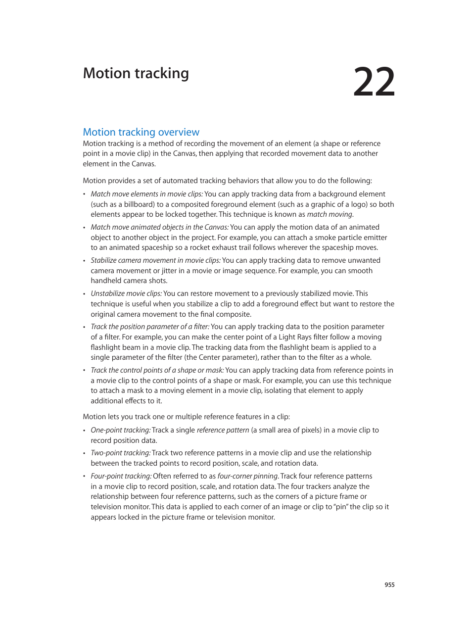 Chapter 22: motion tracking, Motion tracking overview, 955 motion tracking overview | Motion, Tracking overview, Motion tracking | Apple Motion 5.1.1 User Manual | Page 955 / 1090