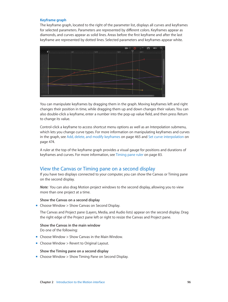 View the canvas or timing pane on a second display | Apple Motion 5.1.1 User Manual | Page 96 / 1090