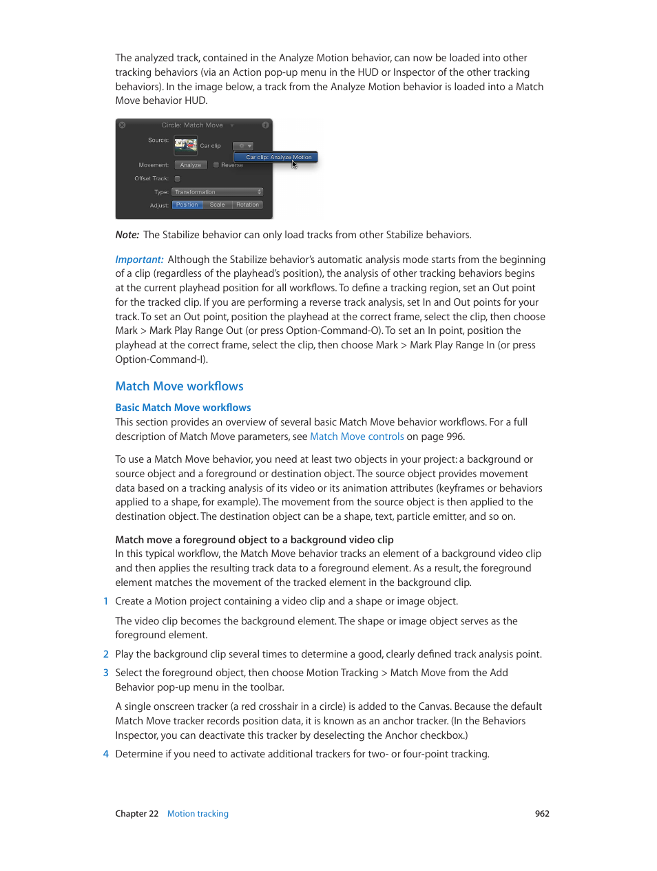 Match move workflows, Basic match move workflows | Apple Motion 5.1.1 User Manual | Page 962 / 1090