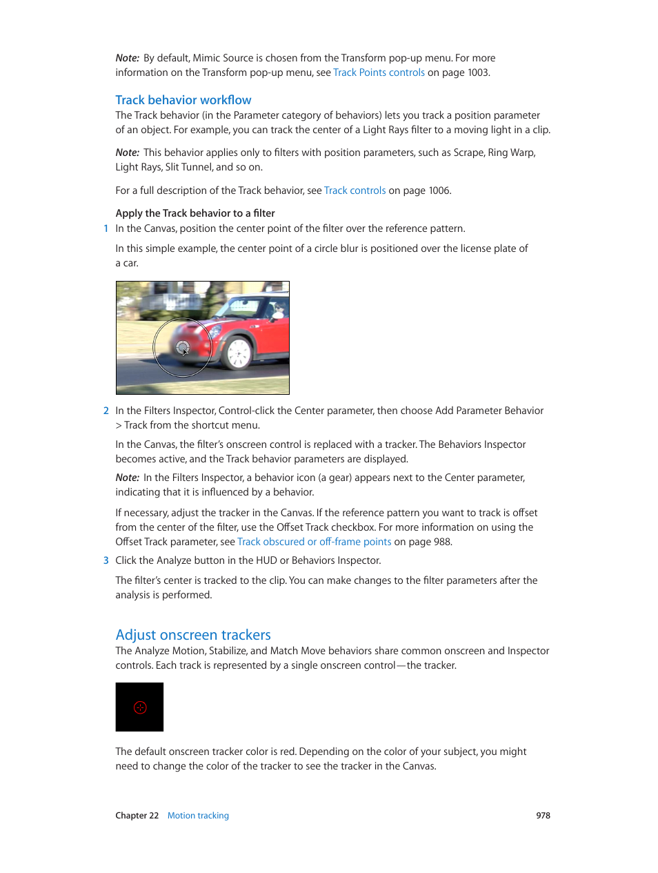 Track behavior workflow, Adjust onscreen trackers, 978 adjust onscreen trackers | 978 and | Apple Motion 5.1.1 User Manual | Page 978 / 1090