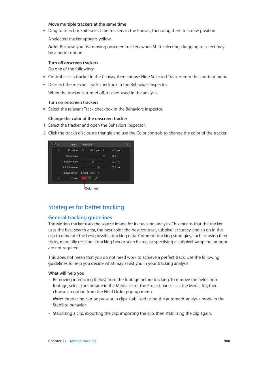 Strategies for better tracking, General tracking guidelines, 980 strategies for better tracking 980 | Apple Motion 5.1.1 User Manual | Page 980 / 1090