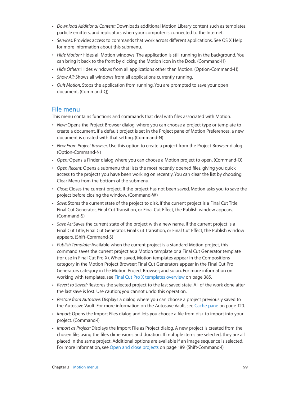 File menu, 99 file menu | Apple Motion 5.1.1 User Manual | Page 99 / 1090