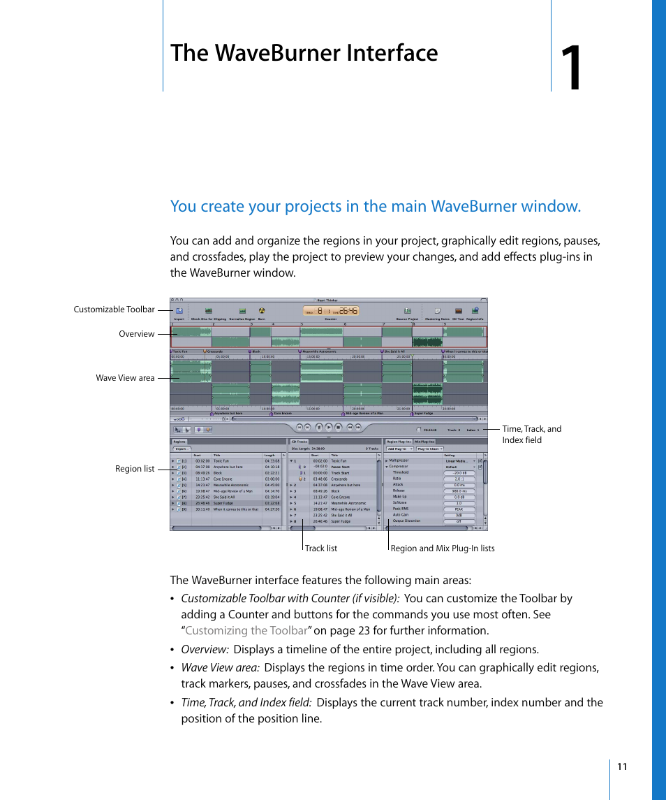 The waveburner interface, Chapter 1 | Apple WaveBurner 1.5 User Manual | Page 11 / 65