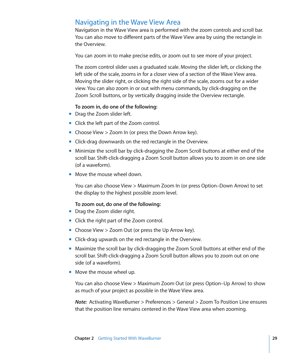 Navigating in the wave view area | Apple WaveBurner 1.5 User Manual | Page 29 / 65