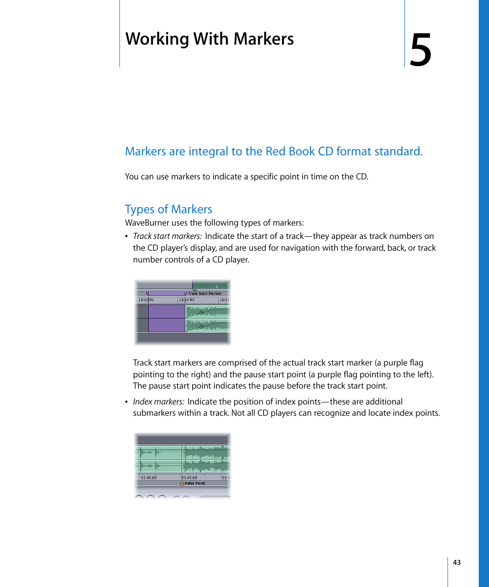 Working with markers, Types of markers, Chapter 5 | Apple WaveBurner 1.5 User Manual | Page 43 / 65