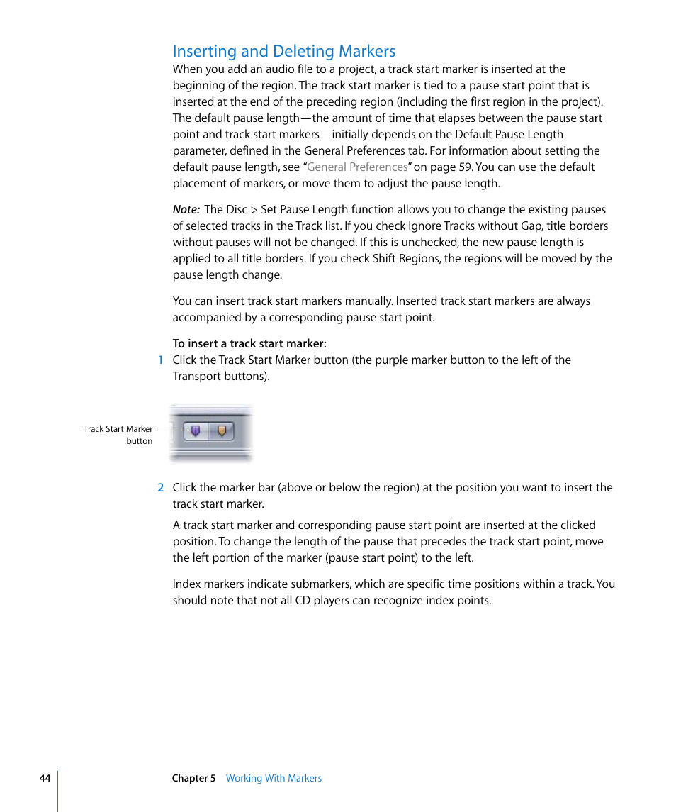 Inserting and deleting markers | Apple WaveBurner 1.5 User Manual | Page 44 / 65
