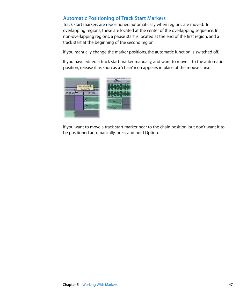 Automatic positioning of track start markers, Er (see, Automatic positioning of track start | Markers | Apple WaveBurner 1.5 User Manual | Page 47 / 65