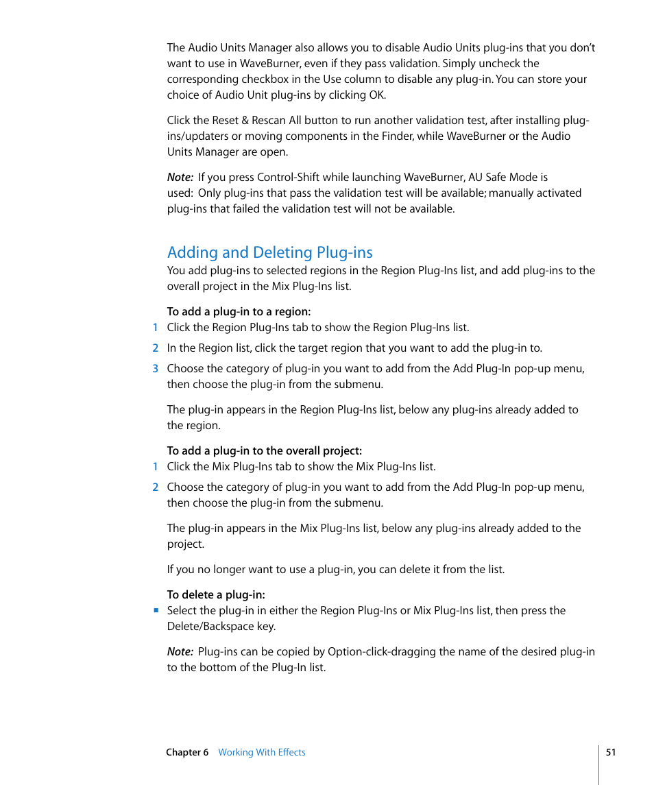 Adding and deleting plug-ins | Apple WaveBurner 1.5 User Manual | Page 51 / 65