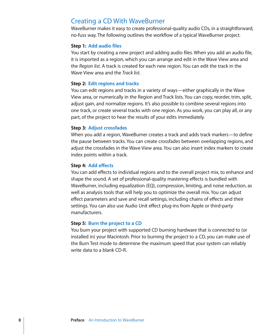 Creating a cd with waveburner | Apple WaveBurner 1.5 User Manual | Page 8 / 65