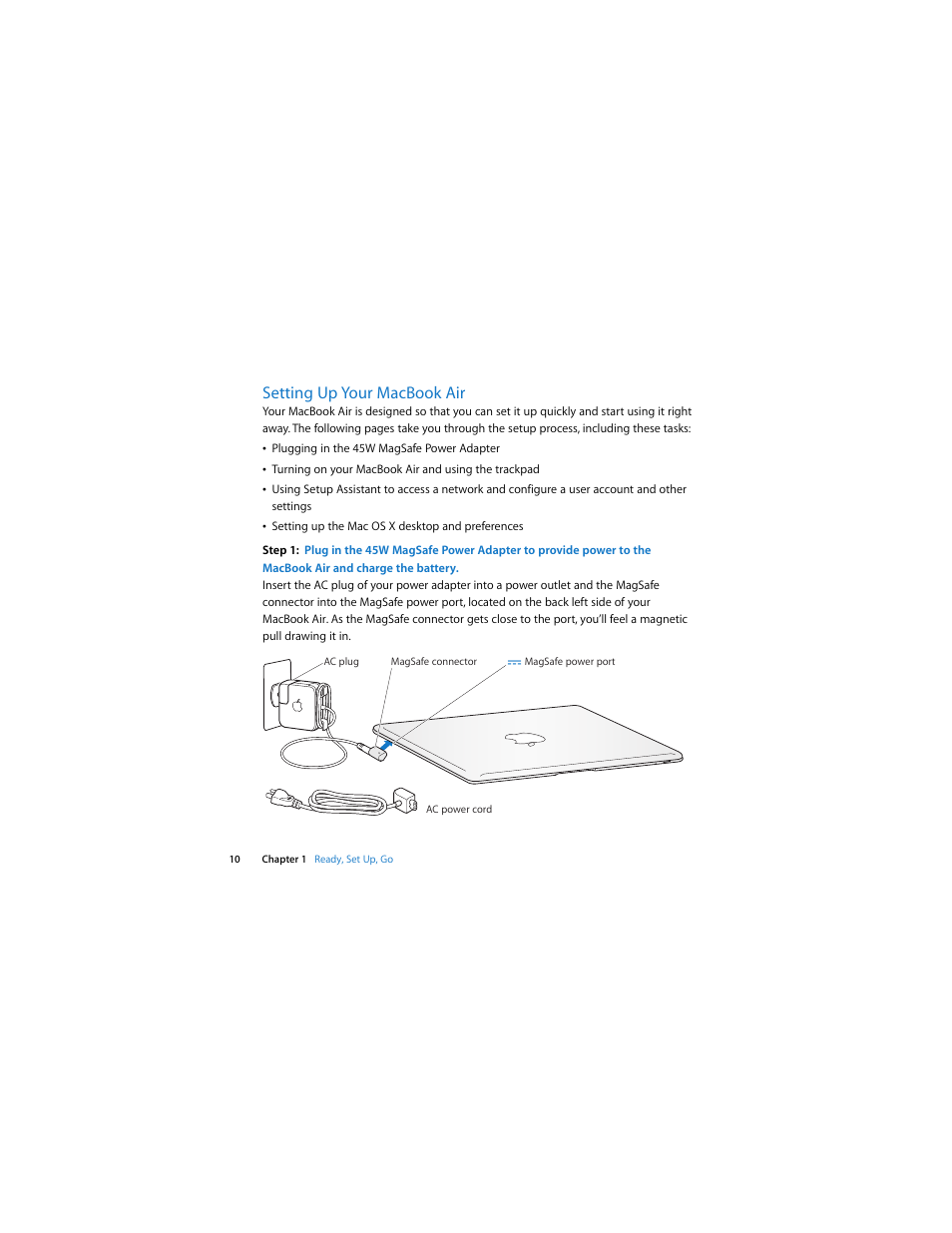 Setting up your macbookair, Setting up your macbook air | Apple MacBook Air User Manual | Page 10 / 76