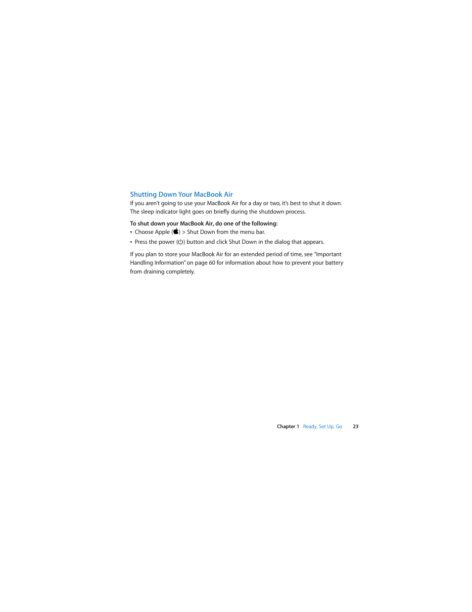 Shutting down your macbookair | Apple MacBook Air User Manual | Page 23 / 76