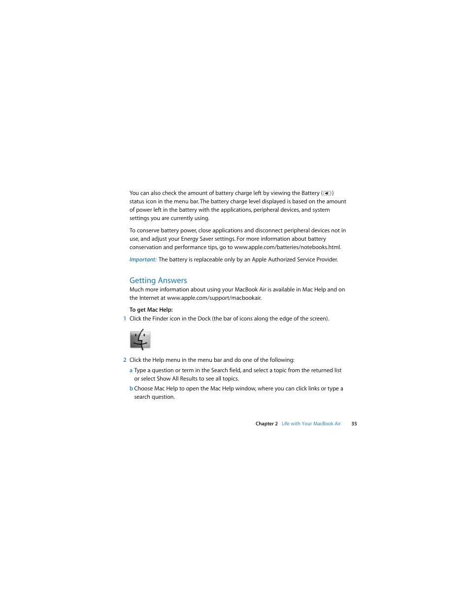 Getting answers | Apple MacBook Air User Manual | Page 35 / 76