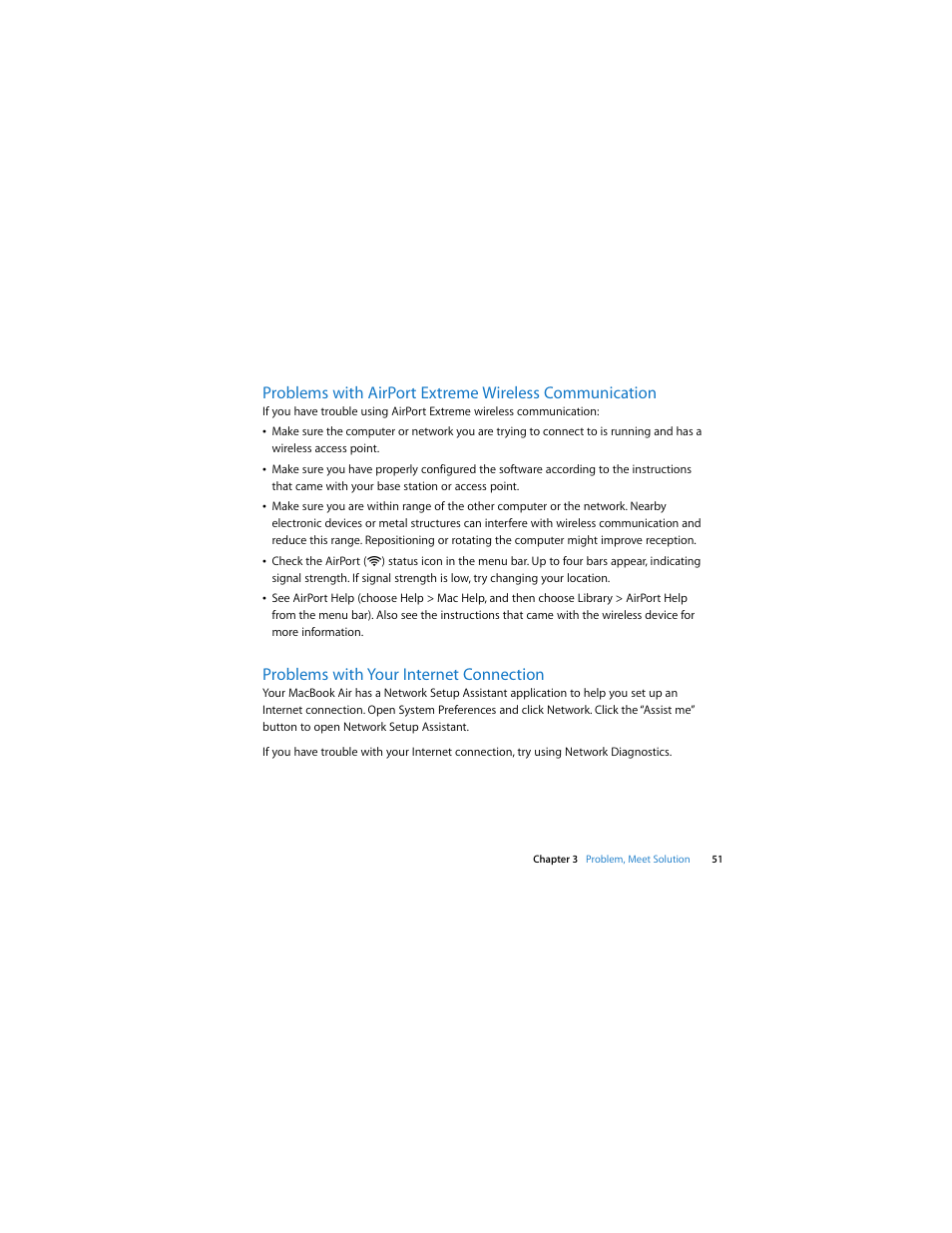 Problems with your internet connection | Apple MacBook Air User Manual | Page 51 / 76