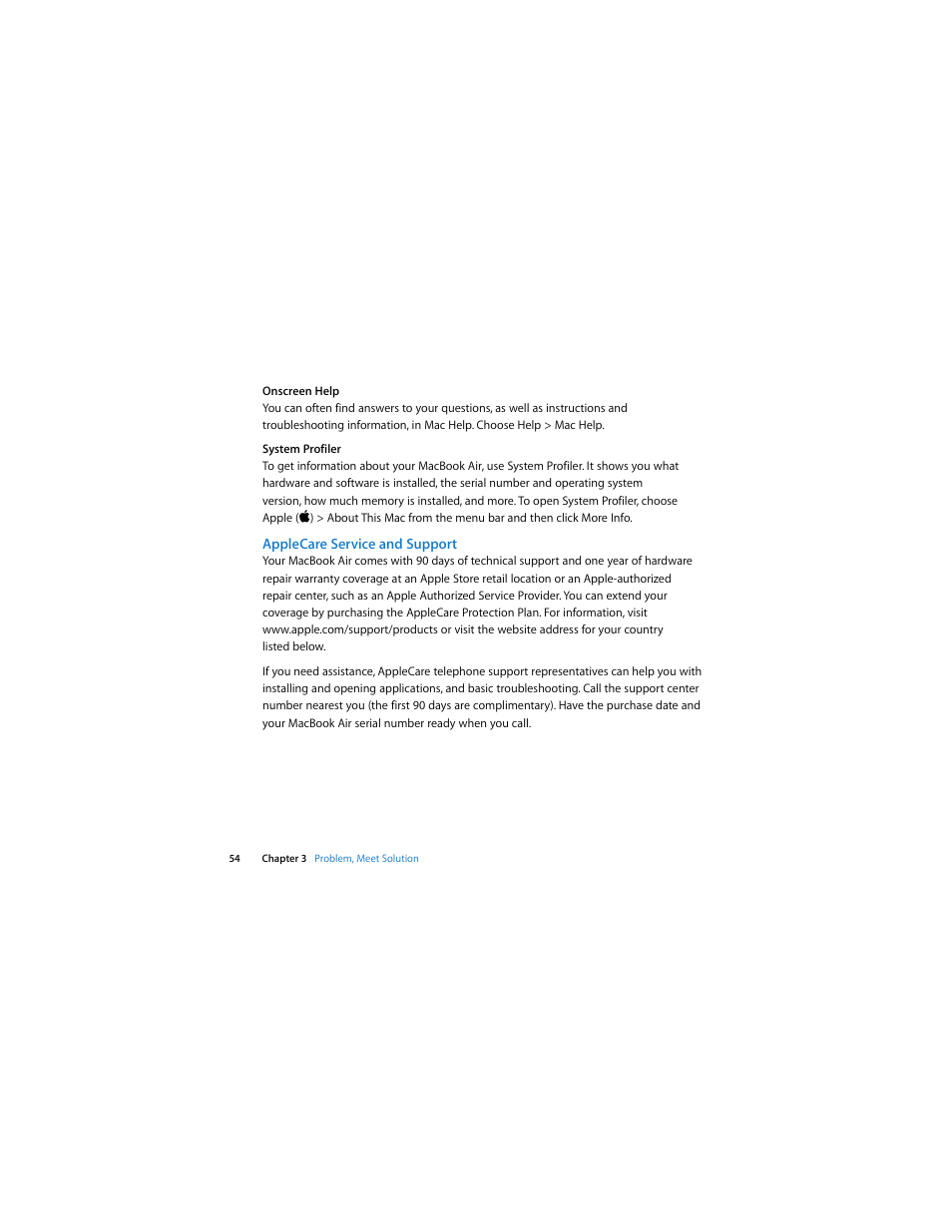 Applecare service and support | Apple MacBook Air User Manual | Page 54 / 76