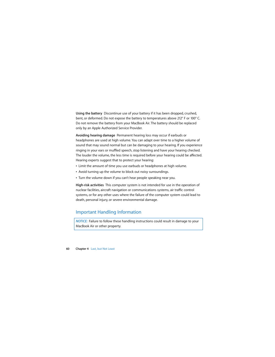 Important handling information | Apple MacBook Air User Manual | Page 60 / 76