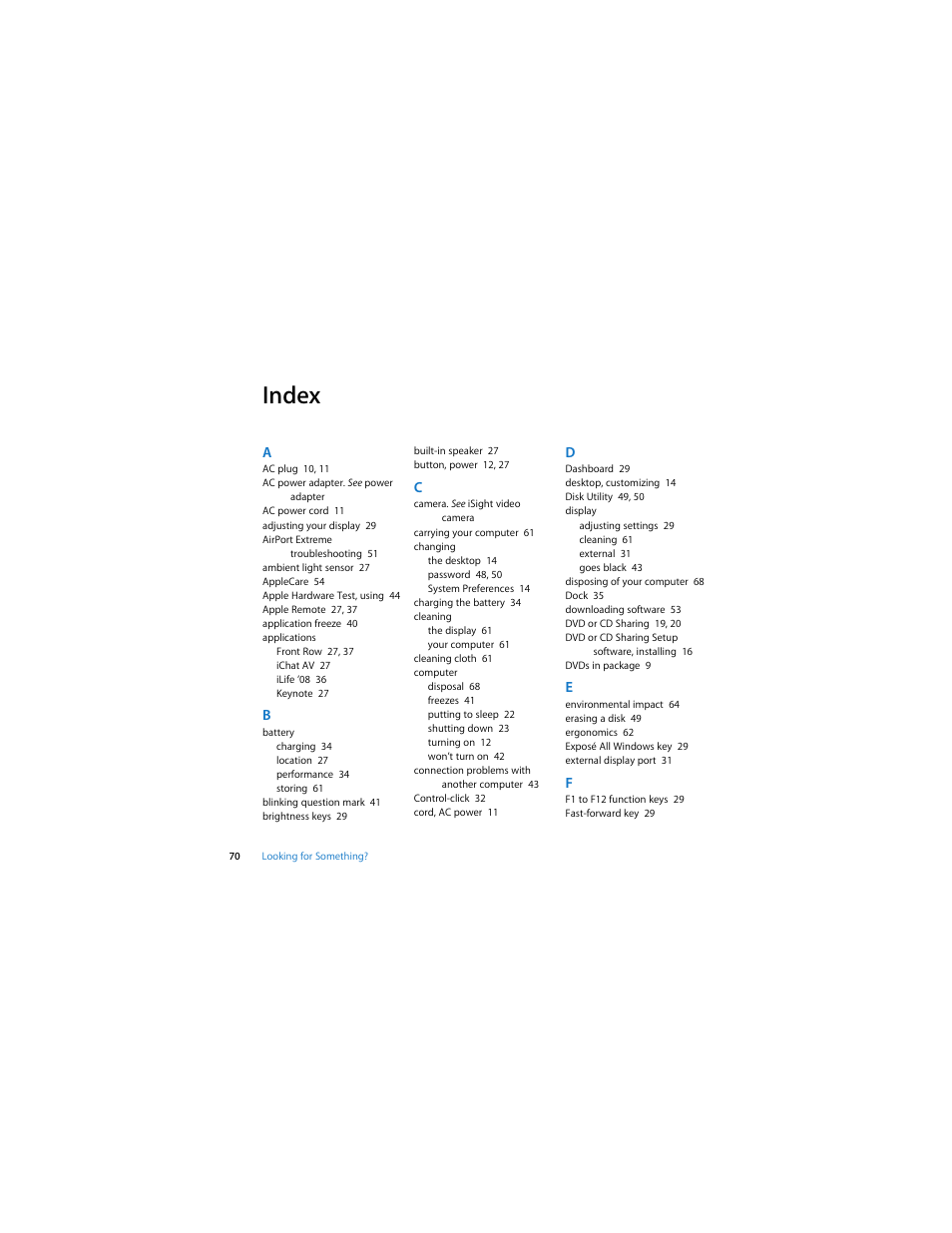Index | Apple MacBook Air User Manual | Page 70 / 76