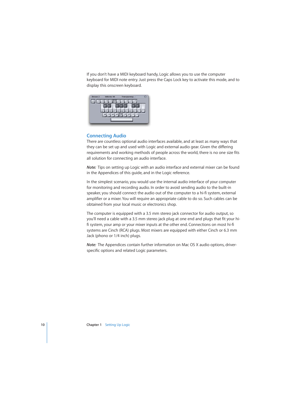 Connecting audio | Apple Logic (1.1) User Manual | Page 10 / 133