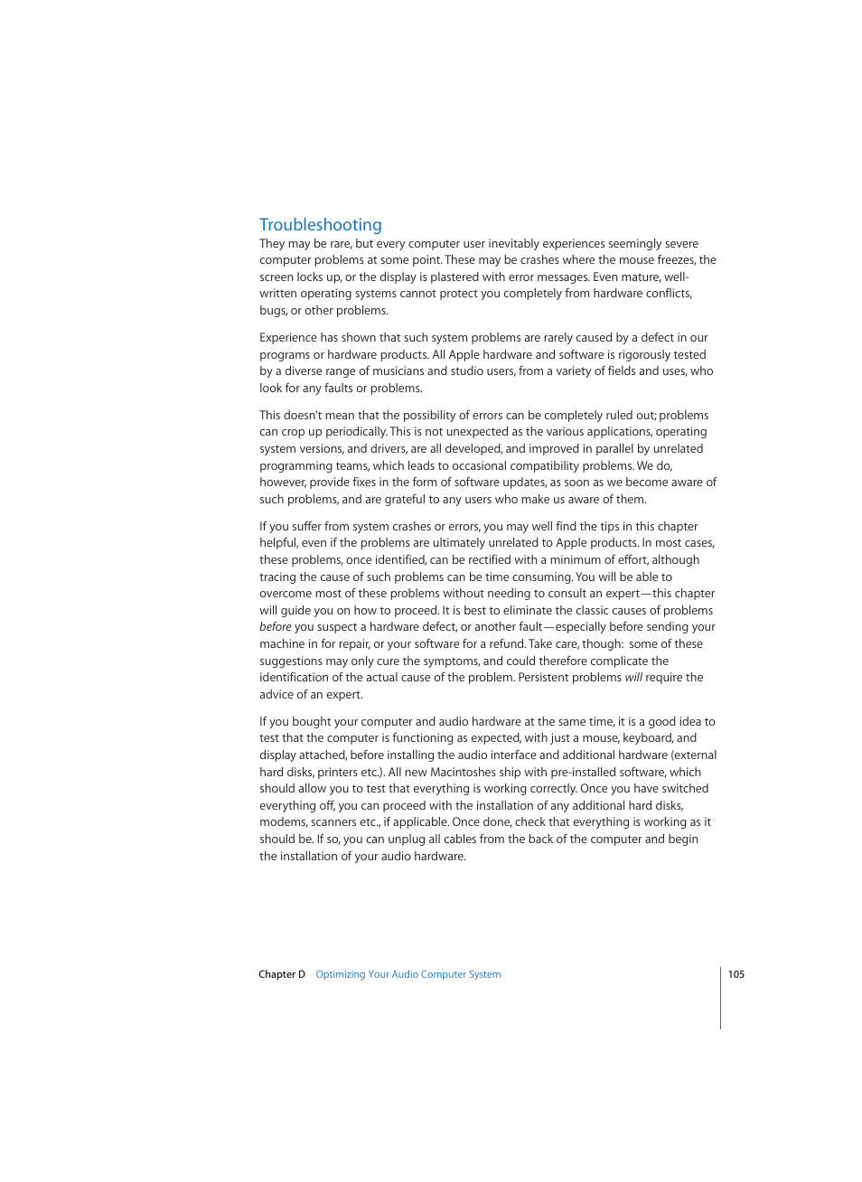 Troubleshooting | Apple Logic (1.1) User Manual | Page 105 / 133
