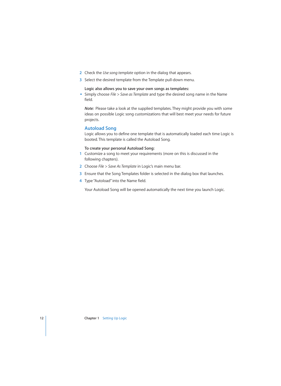 Autoload song | Apple Logic (1.1) User Manual | Page 12 / 133